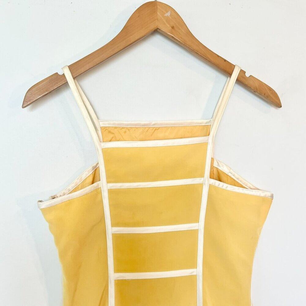 Cache Vintage 90's Panel Square Neck Mini Shift Dress Yellow Ivory Womens 2 - Picture 8 of 12